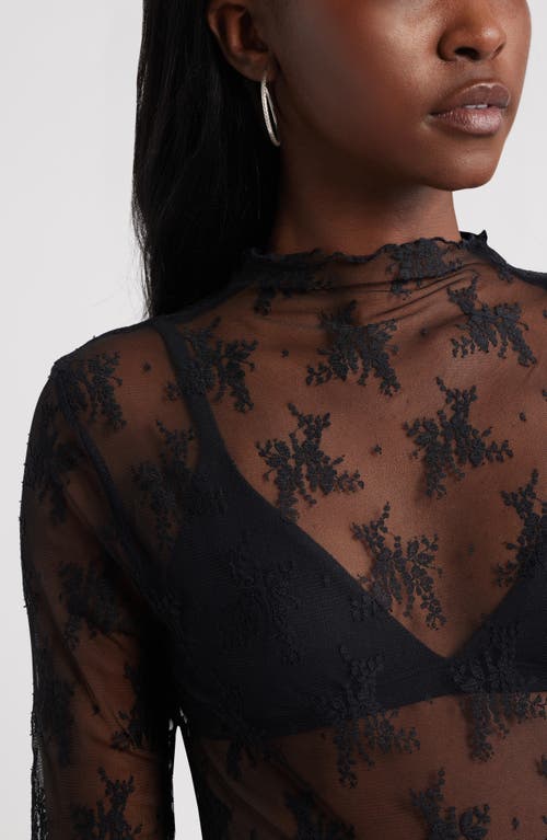 Treasure & Bond Sheer Lace Top In Black