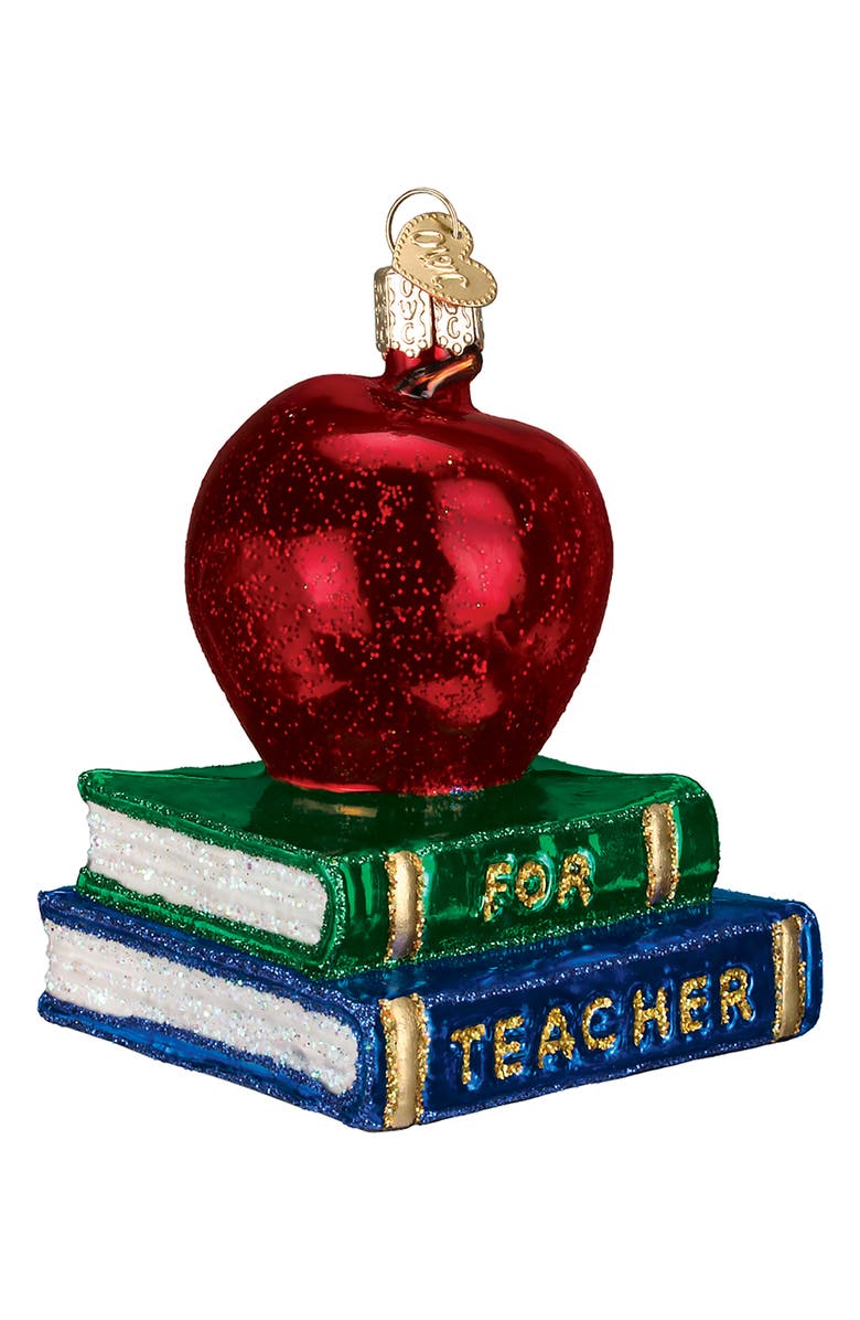 Old World Christmas Teacher's Apple Glass Ornament, Main, color, Multi Red
