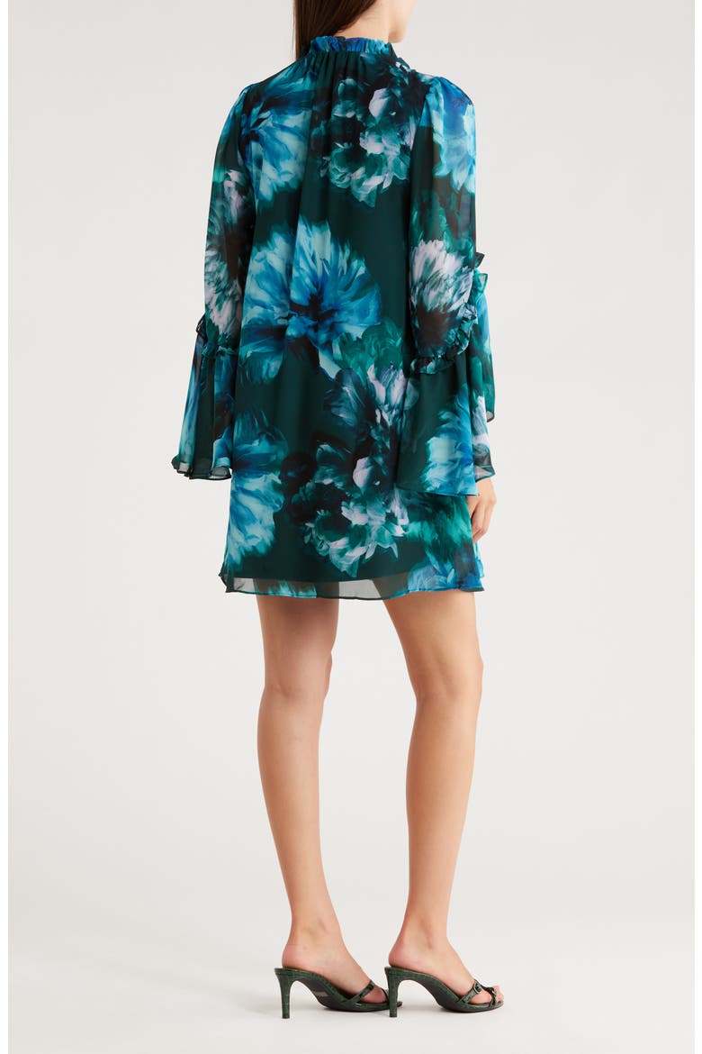 Cascade Long Sleeve A-Line Dress, Alternate, color, TEAL/ LIGHT BLUE