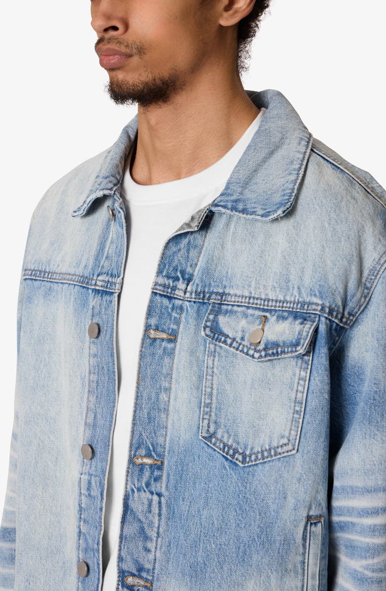 mnml Sun Washed Frayed Denim Jacket, Alternate, color, Light Blue