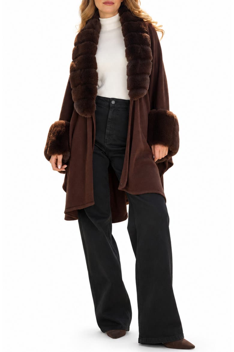 Filippa Faux Fur Trim Cardigan, Main, color, DARK BROWN