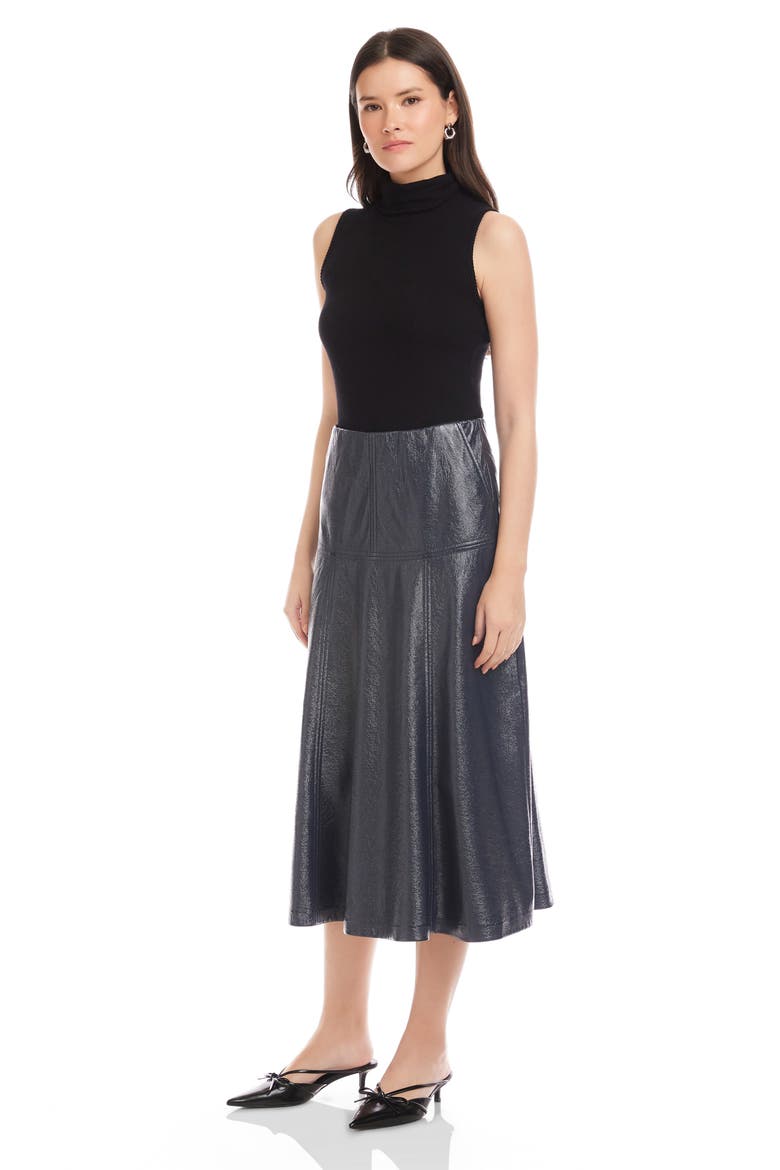 Bronwyn Faux Leather Midi Skirt, Alternate, color, NAVY