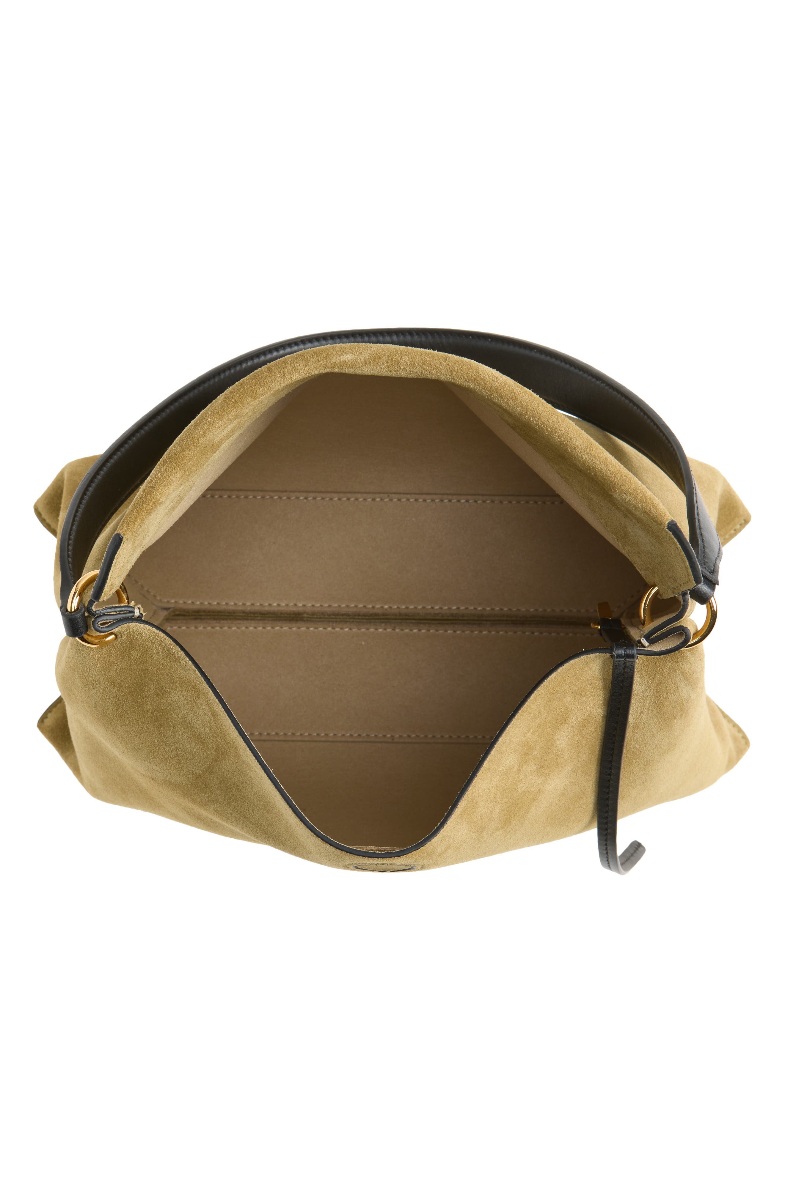 Small Penelope Slouch Suede Shoulder Bag, Alternate, color, KHAKI SUEDE / BLACK