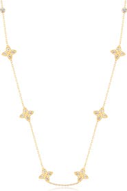 GABI RIELLE Enchanting Clover 14K Gold Plated Sterling Silver CZ Station Necklace
