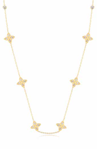 GABI RIELLE Enchanting Clover 14K Gold Plated Sterling Silver CZ Station Necklace