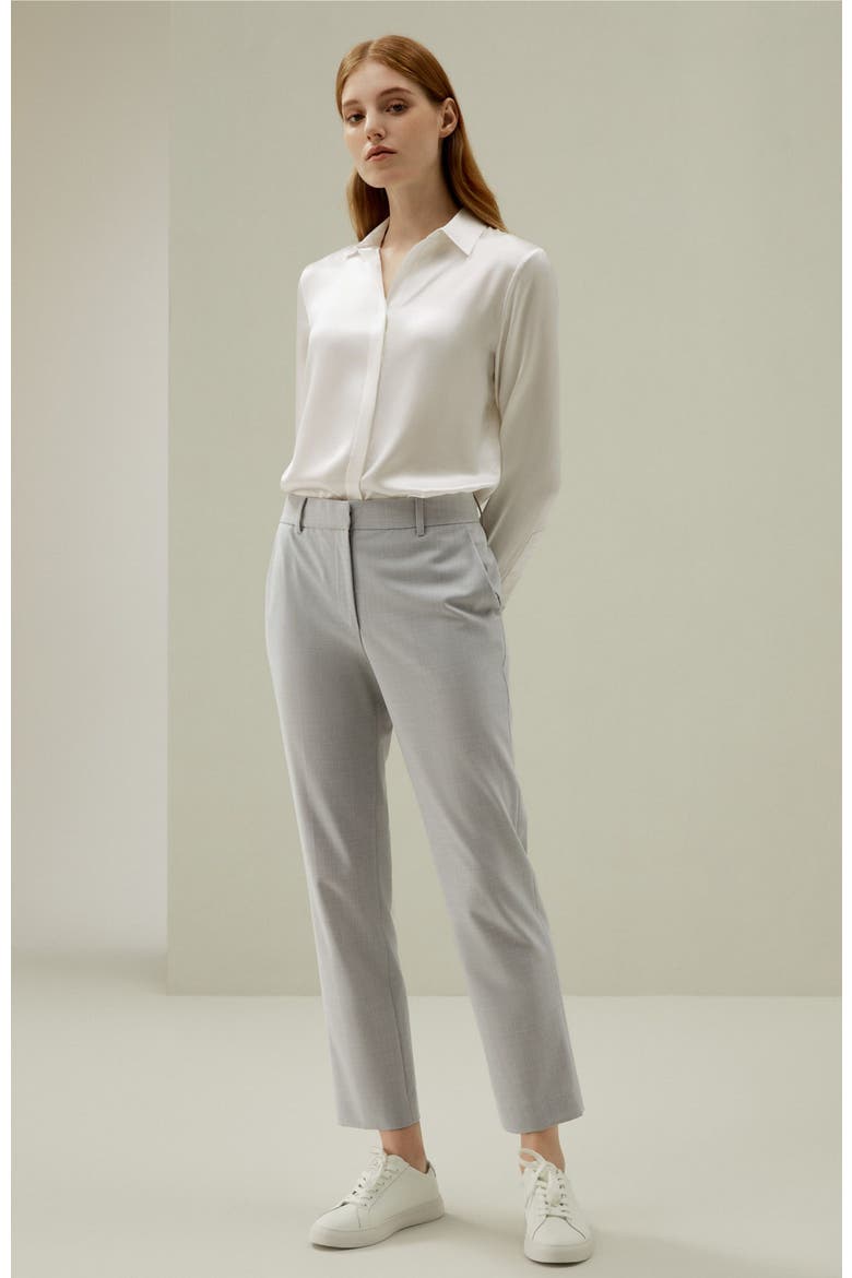 Women's Basic Concealed Placket Silk Shirt, Alternate, color, Natural white