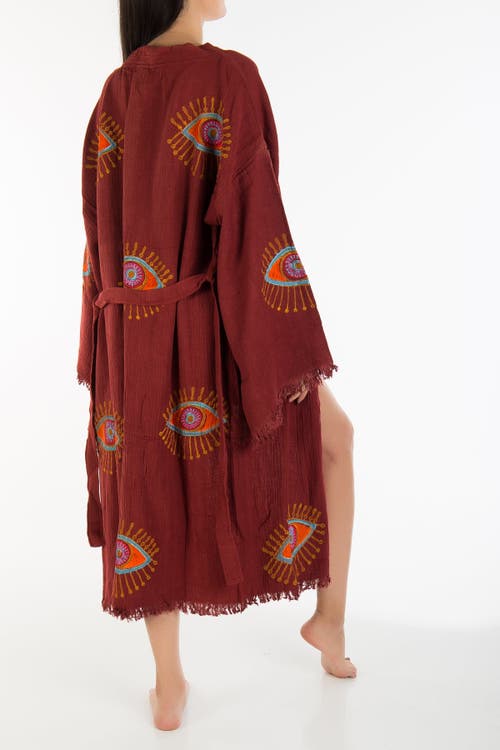 Forever & Always Shoes Aria Evil Eye Handmade Cotton Kimono In Burgundy