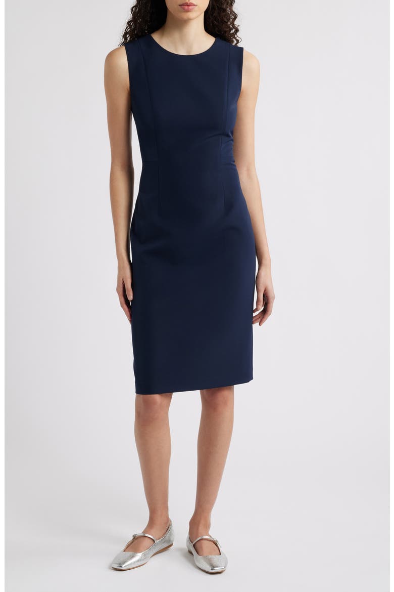 Meridian Twill Sheath Dress, Main, color, NAVY