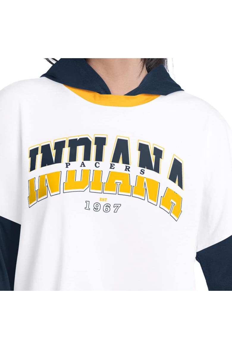 Women's G-III 4Her by Carl Banks  White/Navy Indiana Pacers Key Player Oversized Hooded Long Sleeve T-Shirt, Alternate, color, White