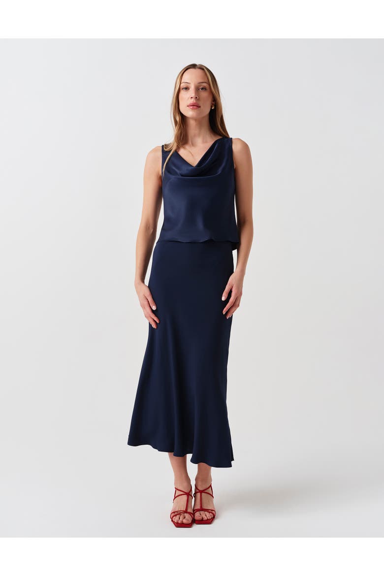 Lyra Crepe Midi Skirt, Alternate, color, Navy