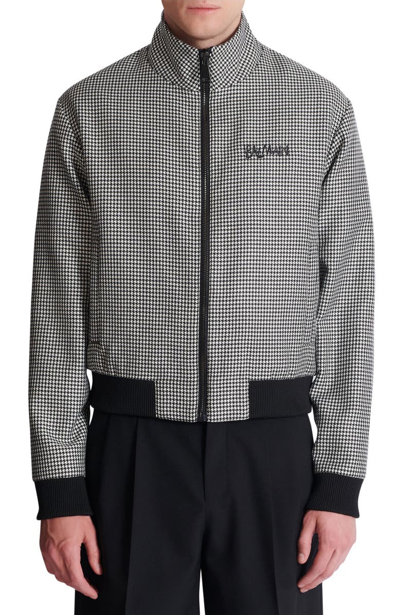 Balmain Houndstooth wool jacket, Alternate, color, Black