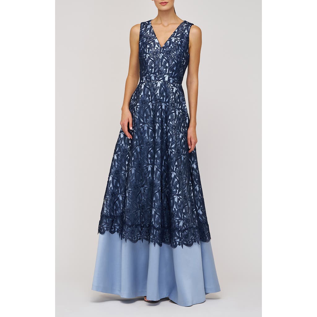 Kay Unger Danielle Sleeveless Lace Dress In Blue