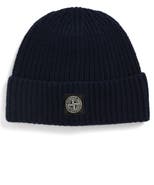 Stone Island Logo Patch Virgin Wool Rib Beanie