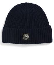 Stone Island Logo Patch Virgin Wool Rib Beanie