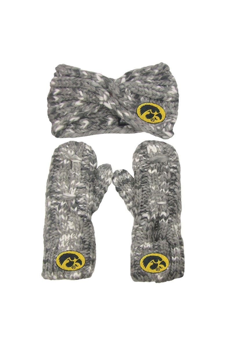 ZOOZATZ Women's ZooZatz Iowa Hawkeyes Logo Marled Headband and Mitten Set, Main, color, Gray