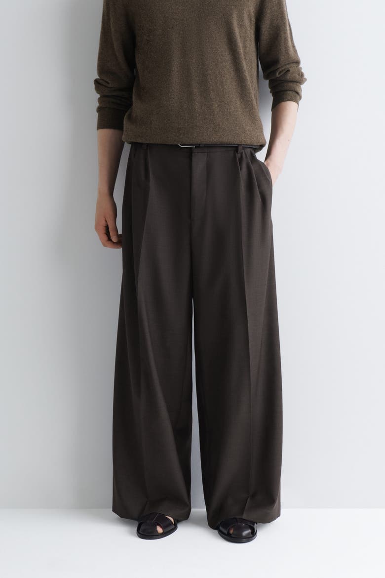 Pleated Relaxed-Fit Wide-Leg Pants, Alternate, color, DARK BROWN