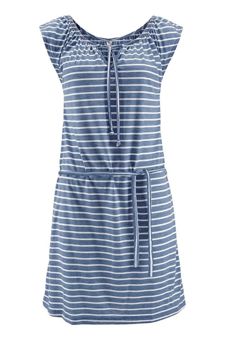 Tie Neckline Dress, Alternate, color, Blue & White