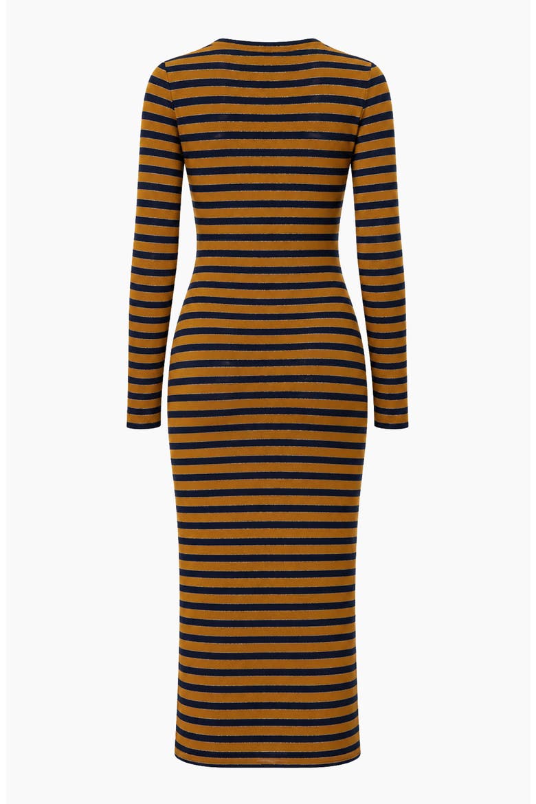 Long Sleeve Striped Fit-and-Flare Dress, Alternate, color, Camel