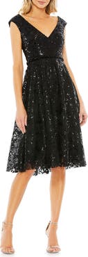 Mac Duggal Baroque Sequined V Neck Cap Sleeve Dress