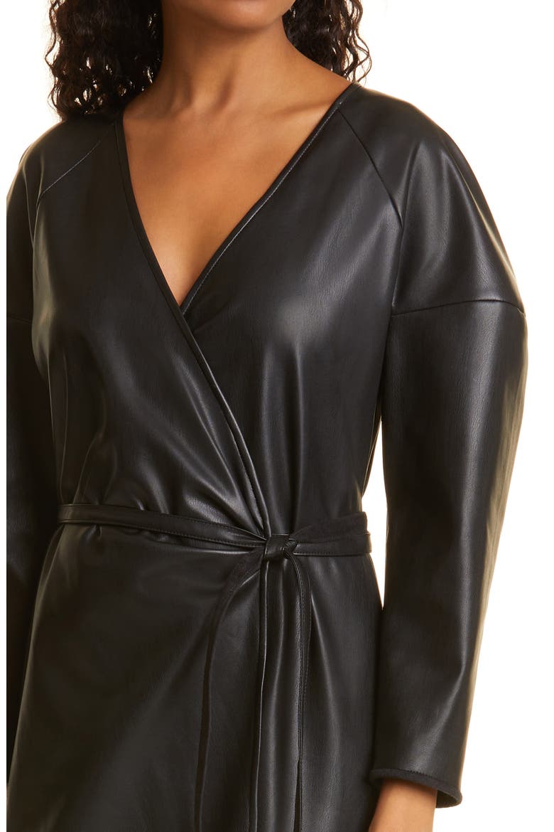 Proenza Schouler Faux Leather Long Sleeve Wrap Dress, Alternate, color, BLACK