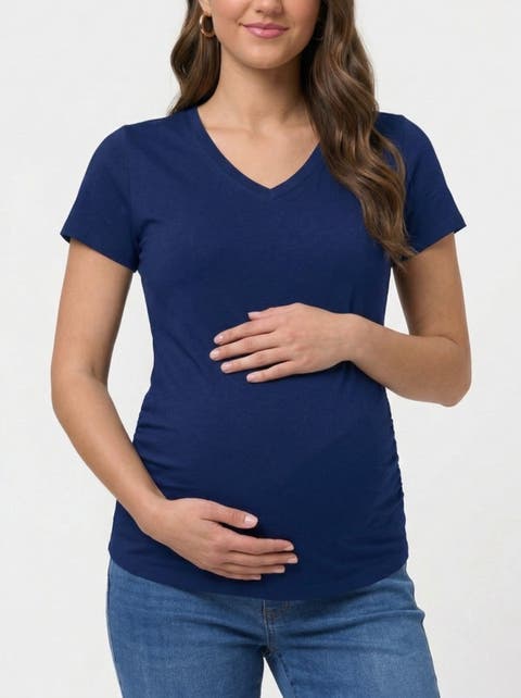 V-Neck Side-Ruched Maternity Short Sleeve Tee