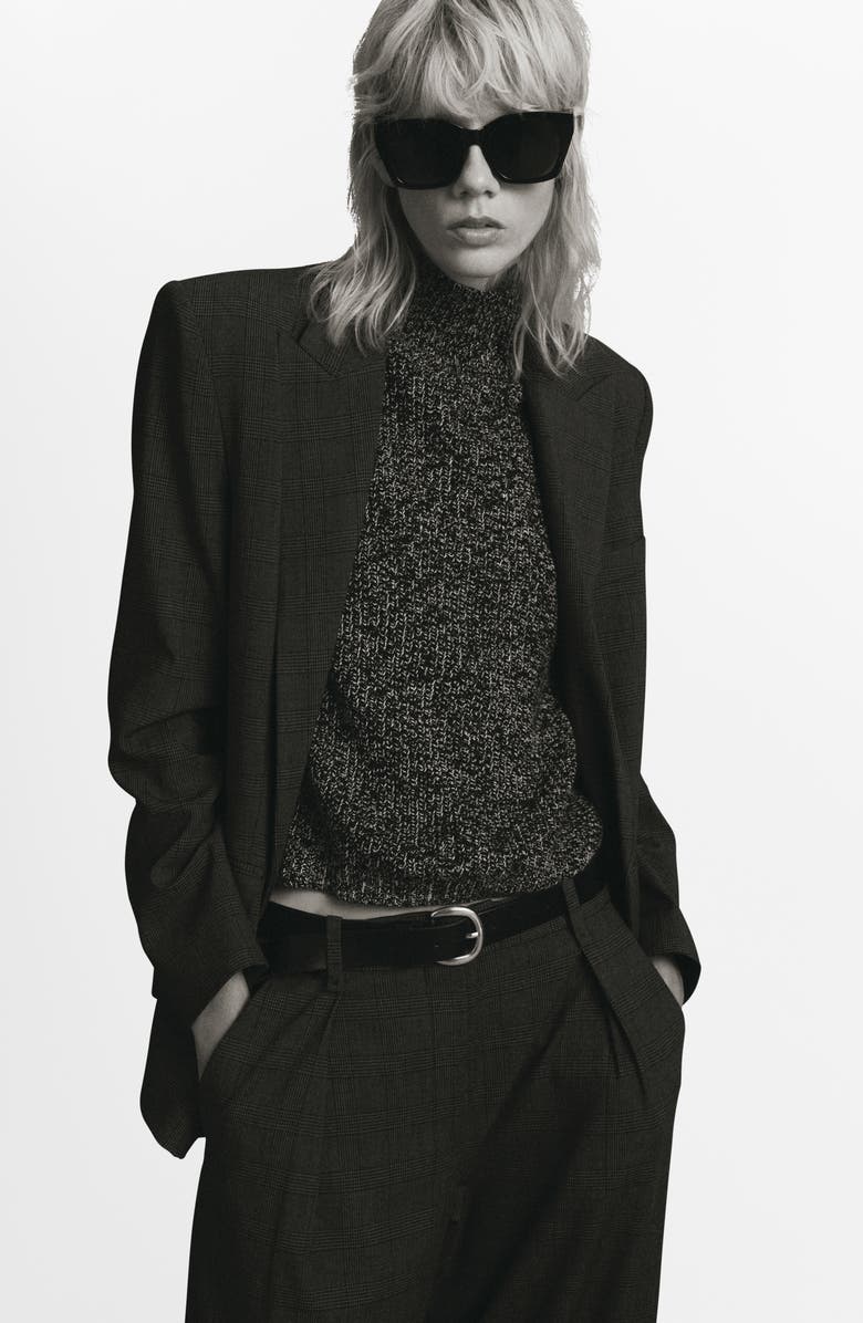 MANGO Marled Mock Neck Short Sleeve Sweater, Alternate, color, Black