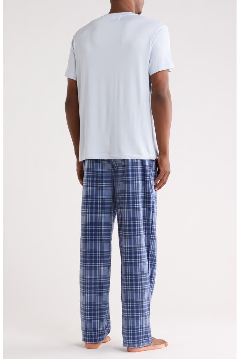 Crewneck T-Shirt & Plaid Pajama Pants Set, Alternate, color, BLUE