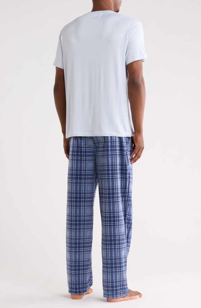 GEOFFREY BEENE Crewneck T-Shirt & Plaid Pajama Pants Set, Alternate, color, Blue