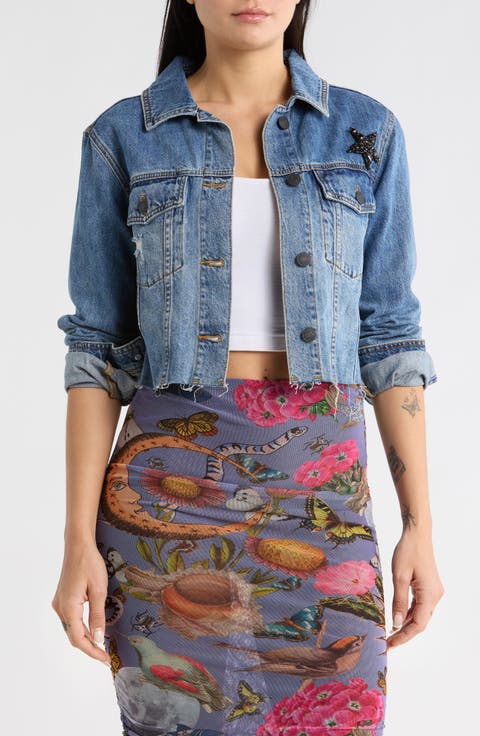 Lace-Up Back Denim Trucker Jacket