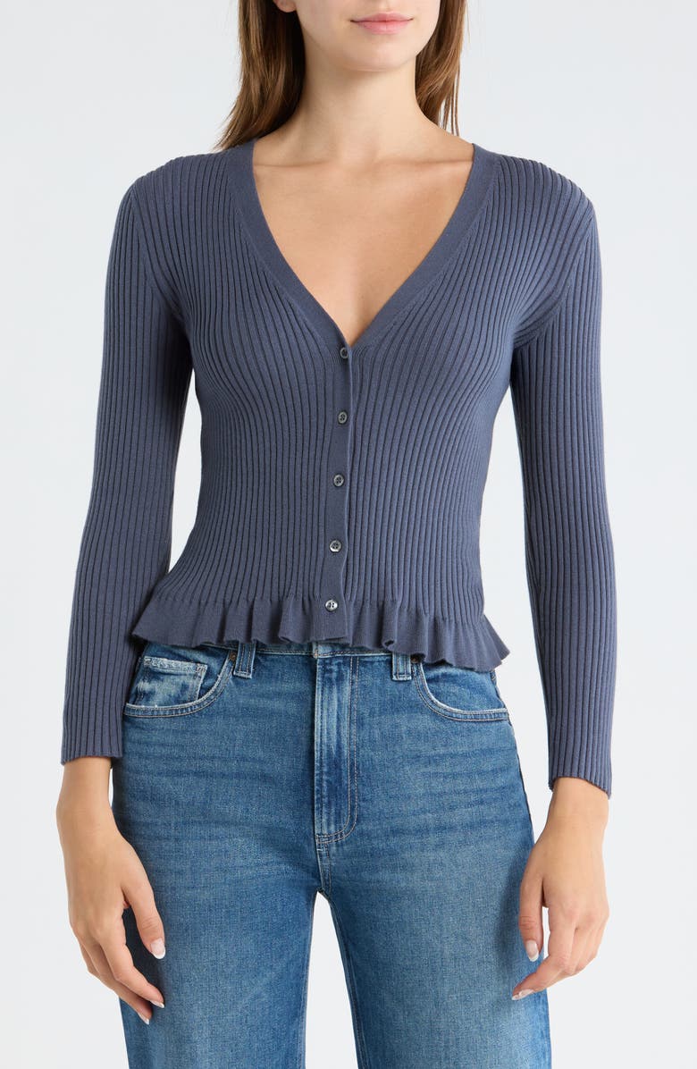 PAIGE Royce Cotton Blend Rib Cardigan, Main, color, Pacific Blue