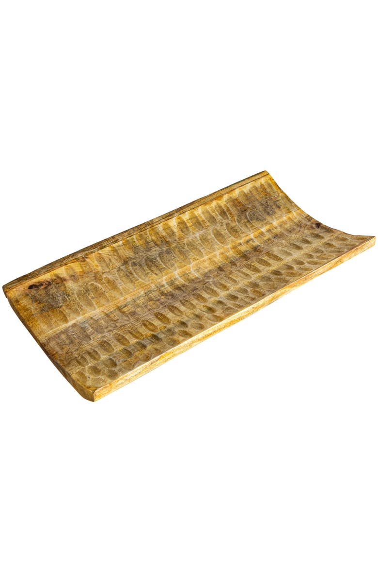 Boho Hand Carved Curved Wood Tray, Main, color, Natural