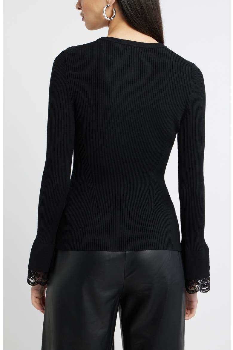 Lace Cuff Ribbed Sweater, Alternate, color, BLACK