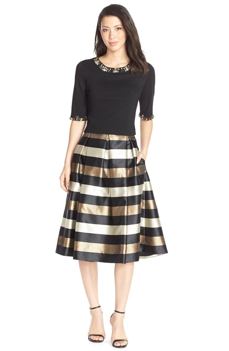 Eliza J Metallic Stripe Jacquard Skirt, Alternate, color,