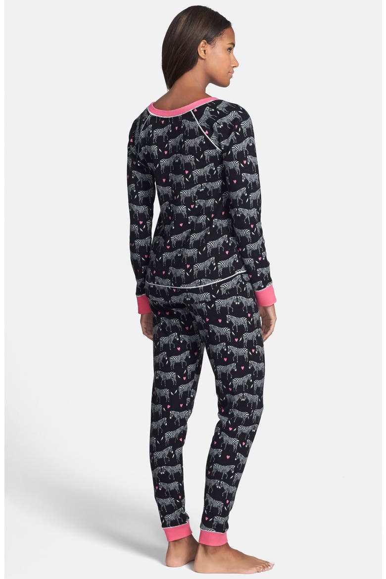 Cozy Appliqué Thermal Pajamas, Alternate, color, BLACK ZEBRA