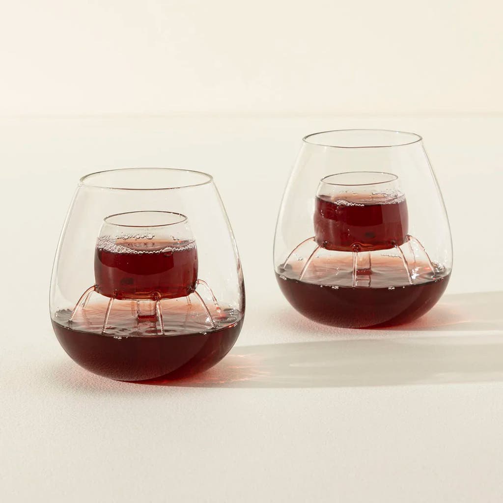 Chevalier Collection Stemless Fountain Aerating Wine Glasses Set In Transparent