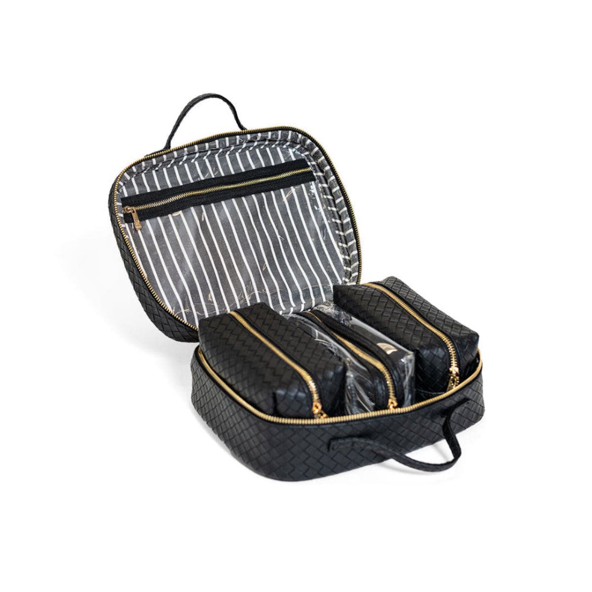 Woven Jet Makeup Bag, Alternate, color, Black