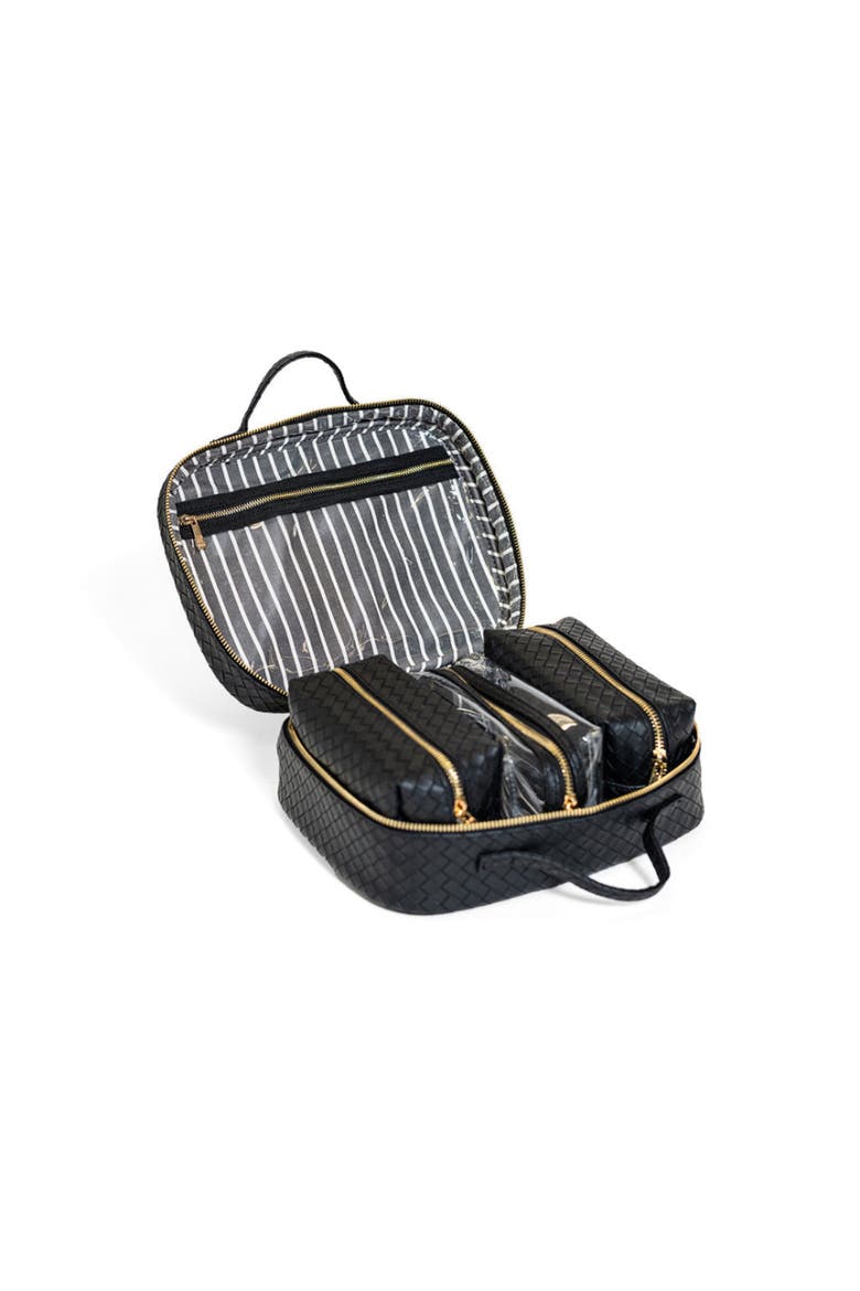Woven Jet Makeup Bag, Alternate, color, Black