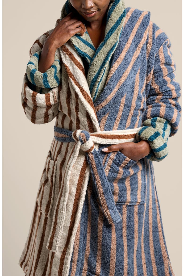 Turkish Cotton Stripe Robe, Alternate, color, BONE AND TOBACCO