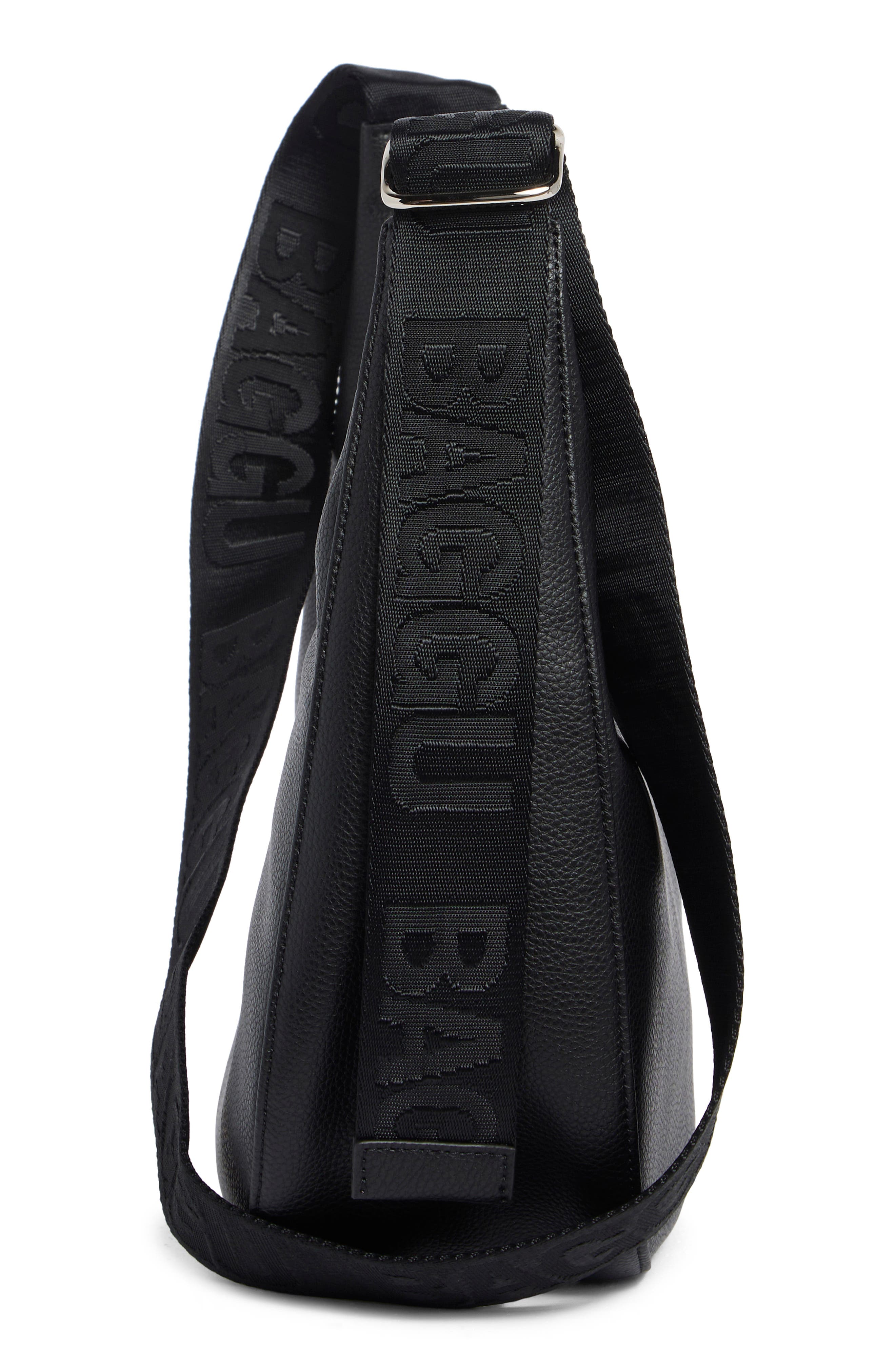 Medium Recycled Leather Crescent Shoulder Bag, Alternate, color, BLACK