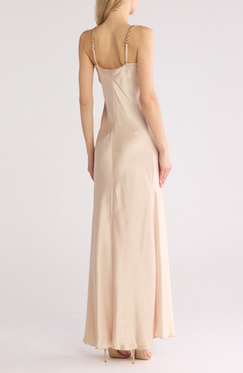 bebe X Ciara Chain Strap Satin Dress, Alternate, color, Champagne