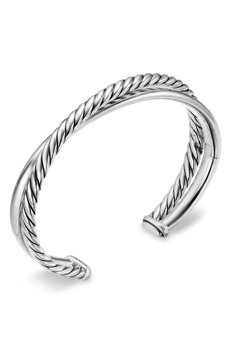 David Yurman Crossover Two Row Cuff Bracelet in Sterling Silver, 10.7mm, Alternate, color, Silver