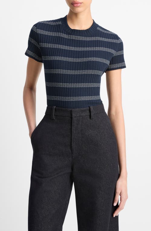 Vince Striped Short Sleeve Crew Top Coastal Combo
