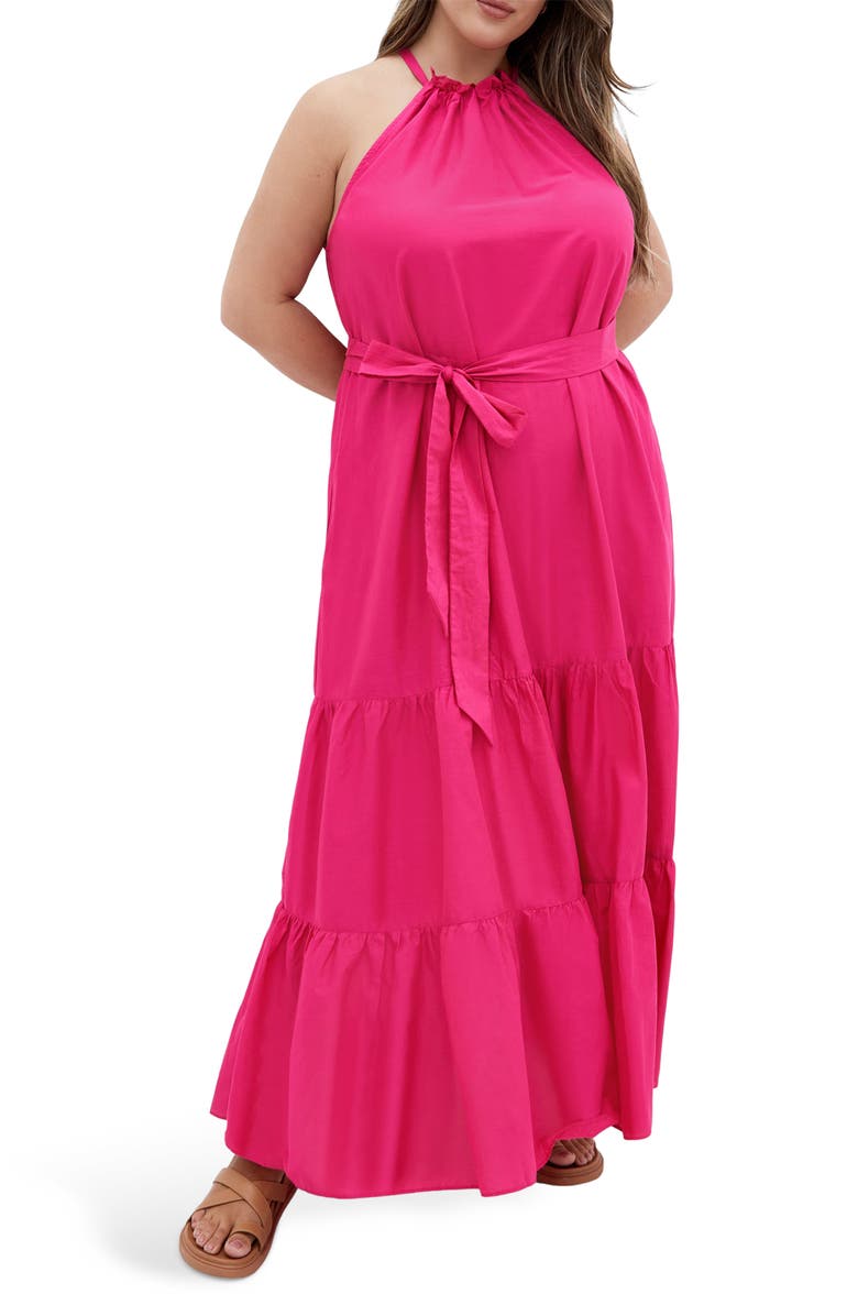 City Chic Kiana High Neck Maxi Dress, Main, color, Magenta