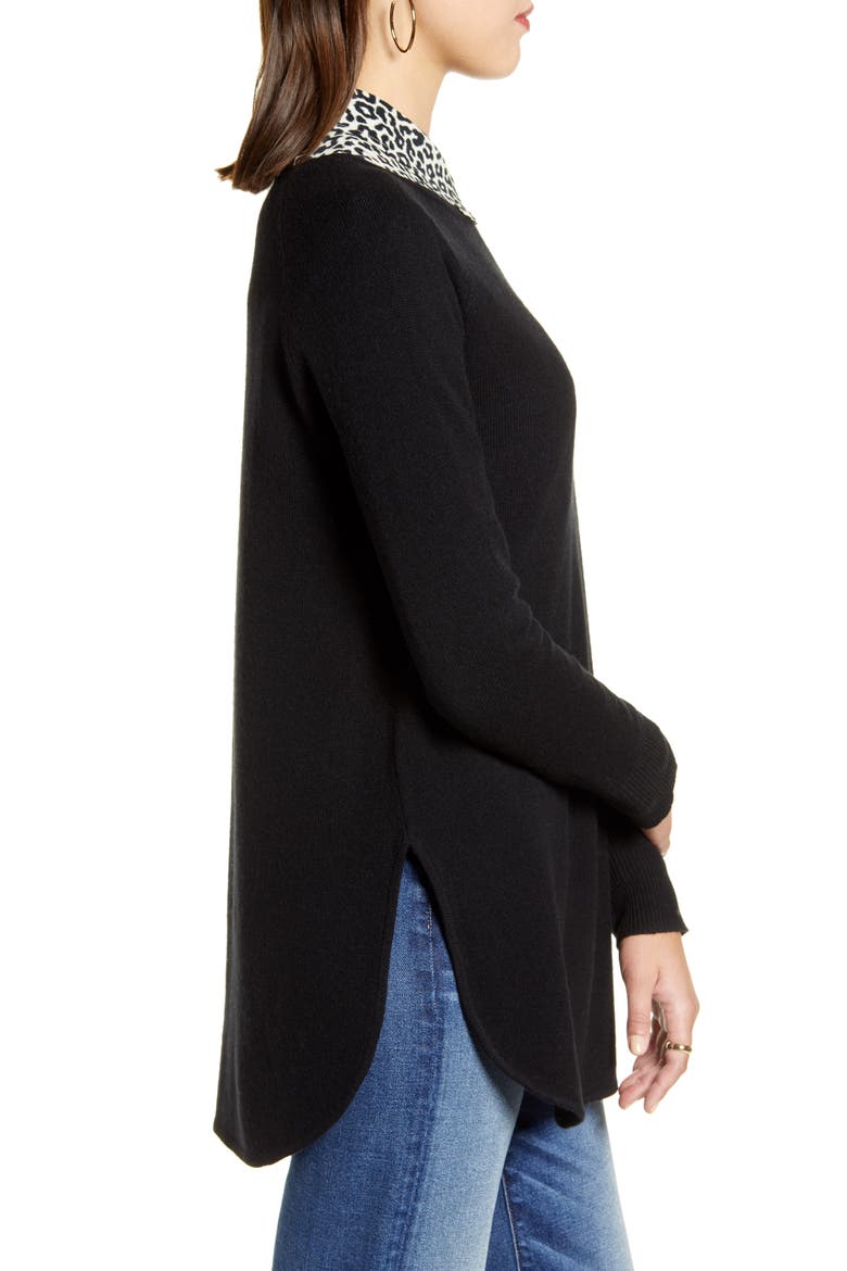 Shirttail Wool & Cashmere Boatneck Tunic, Alternate, color, BLACK