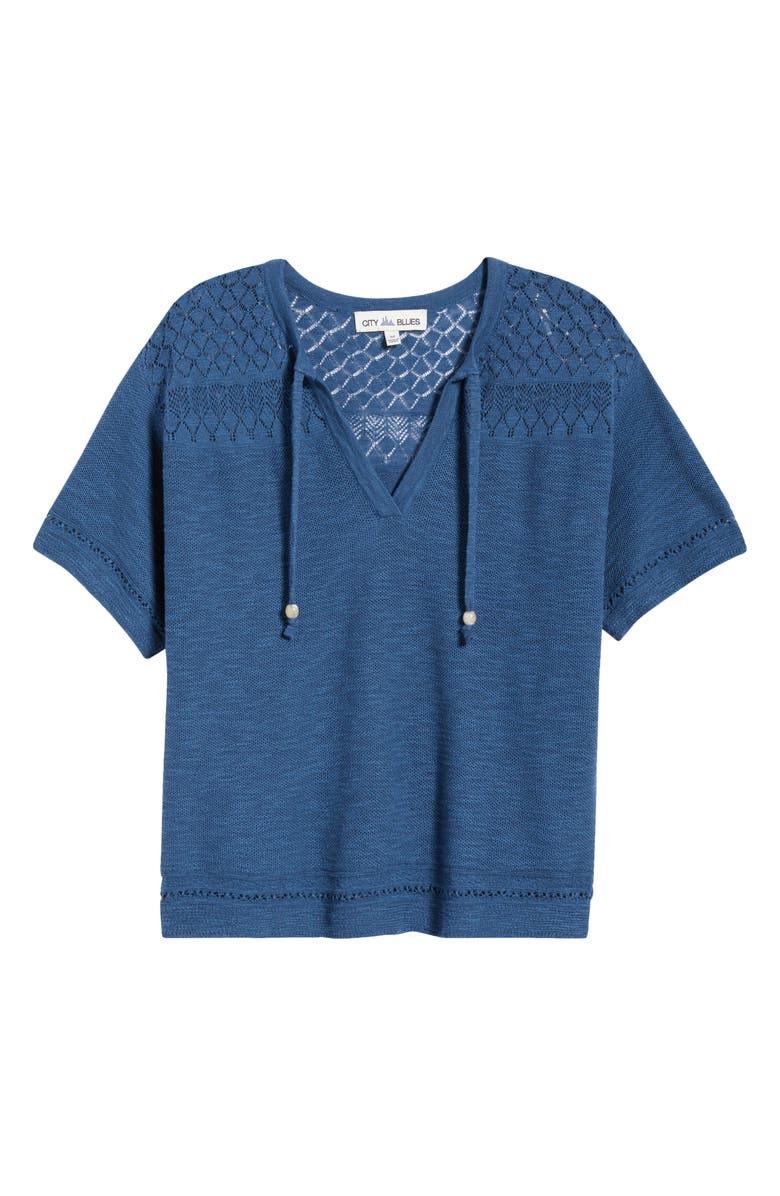 CITY BLUES Tie Neck Pointelle Top, Alternate, color, 