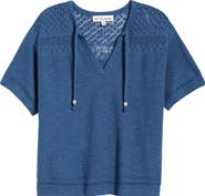CITY BLUES Tie Neck Pointelle Top