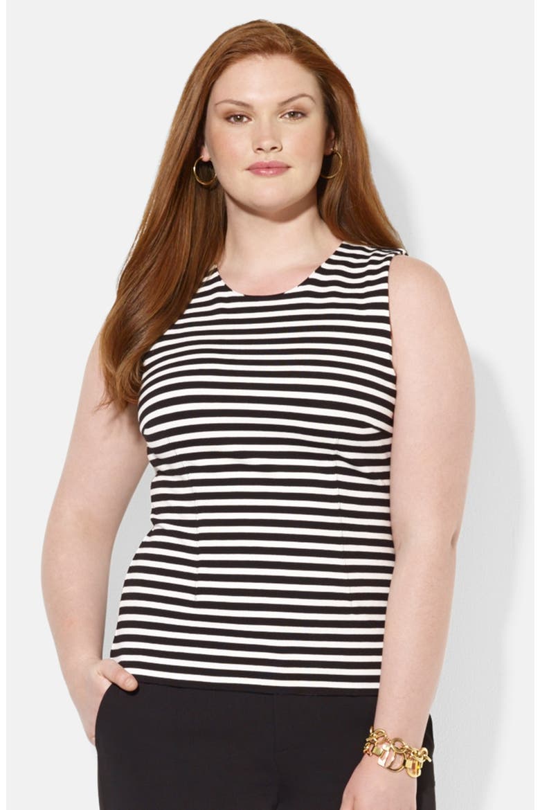 Stripe Sleeveless Peplum Top, Main, color, BLACK/ WHITE