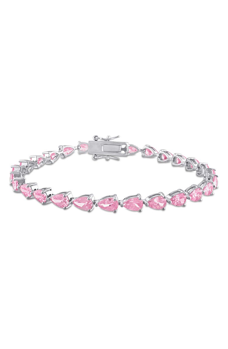 DELMAR Pear Cut Created Sapphire Tennis Bracelet, Main, color, Pink
