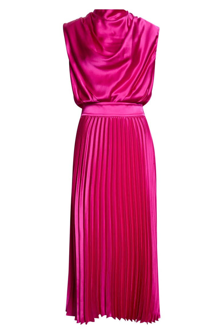 Farah Pleated Midi Dress, Alternate, color, RASPBERRY