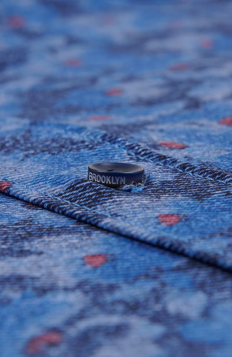 Brooklyn Brigade Slim Fit Denim Floral 4-Way Stretch Performance Long Sleeve Shirt, Alternate, color, Navy